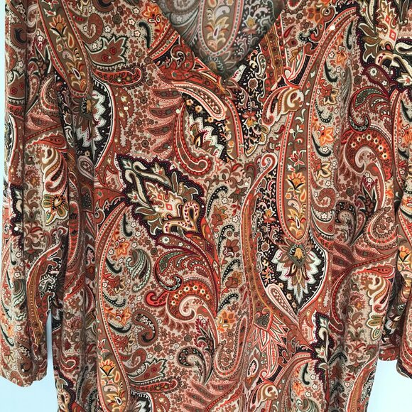 Oversize 2X top/tunic INC brown paisley 3/4 sleeve stretch women's holiday event - Picture 4 of 7